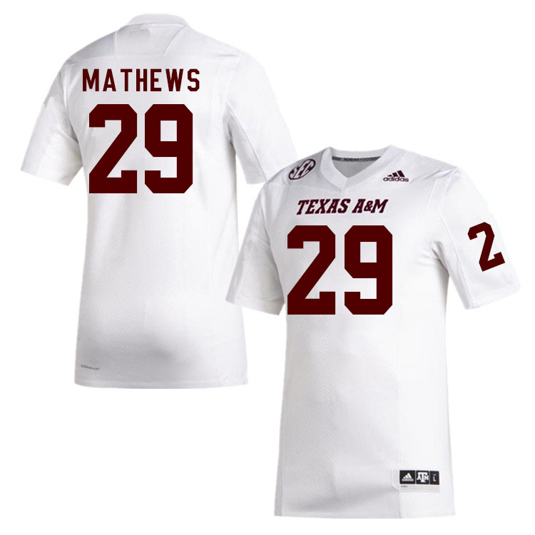 Men #29 Sam Mathews Texas A&M Aggies College Football Jerseys Stitched Sale-White - Click Image to Close